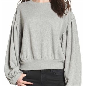 BP Sweater, dramatically draped puff sleeves, crew
neck.
